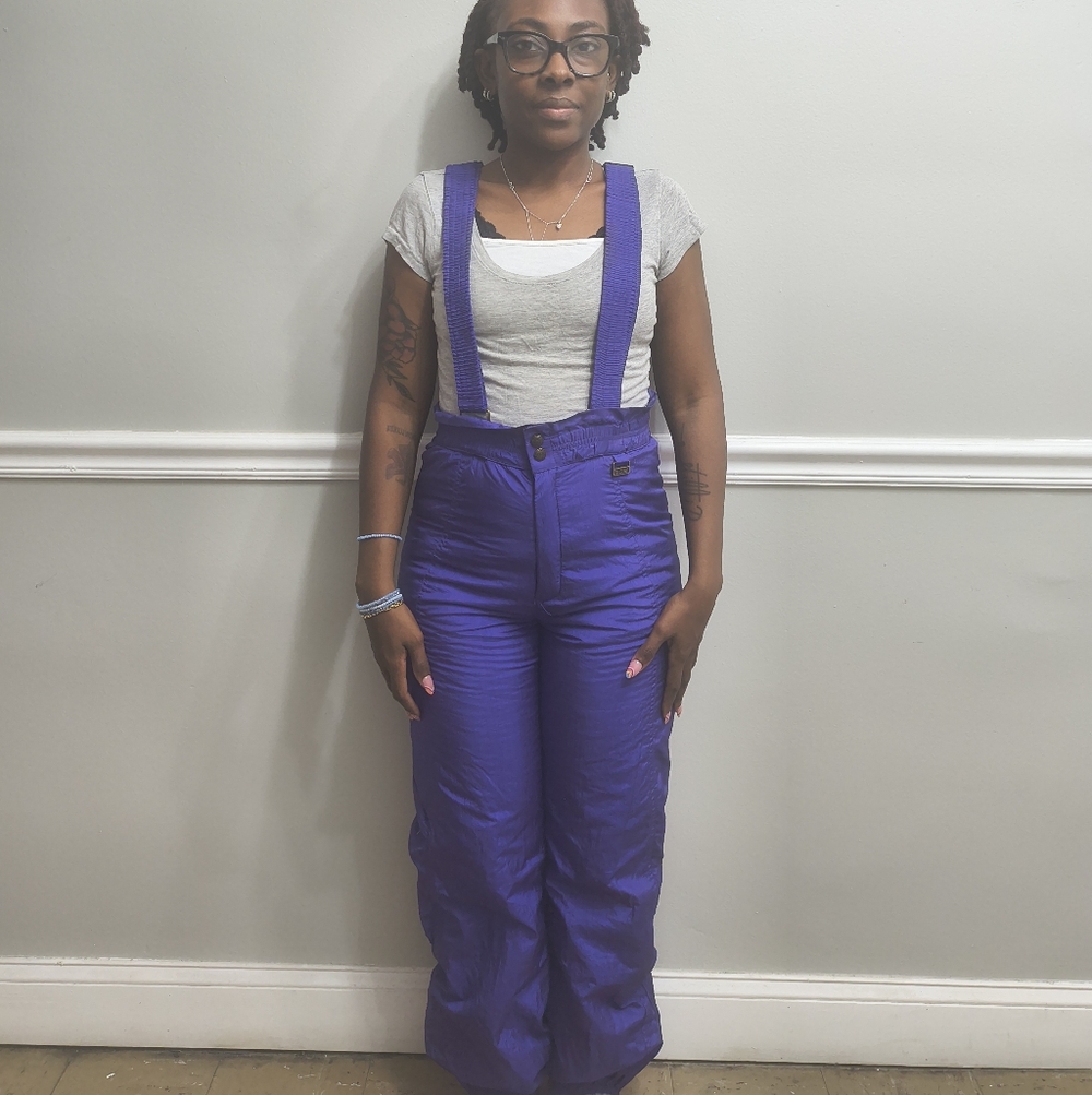 Vtg Ossi Purple SkiWear Bib Snow Pants Women's Size Small Skiing Gaper Day